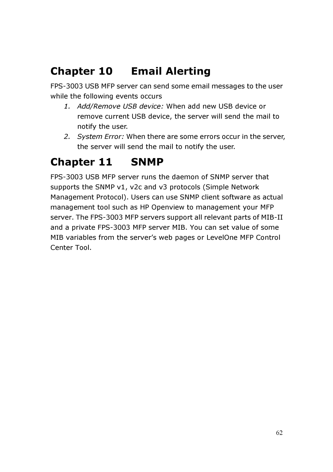 LevelOne FPS-3003 user manual Email Alerting, Snmp 