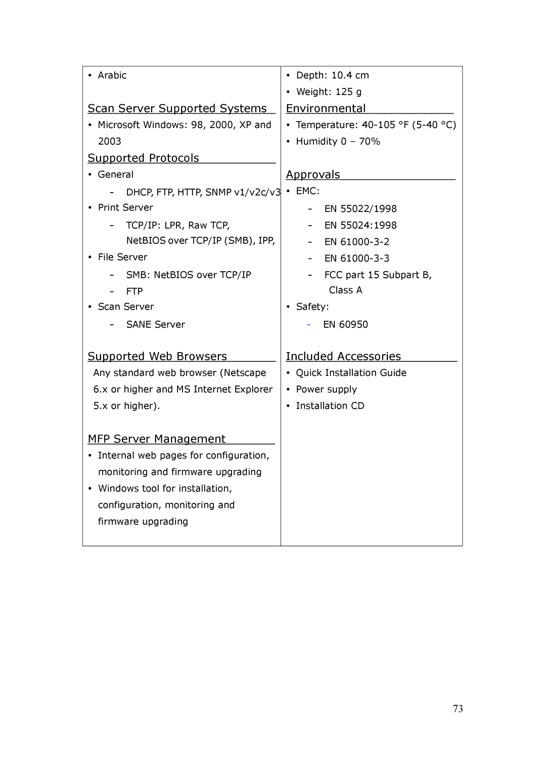 LevelOne FPS-3003 user manual Scan Server Supported Systems 