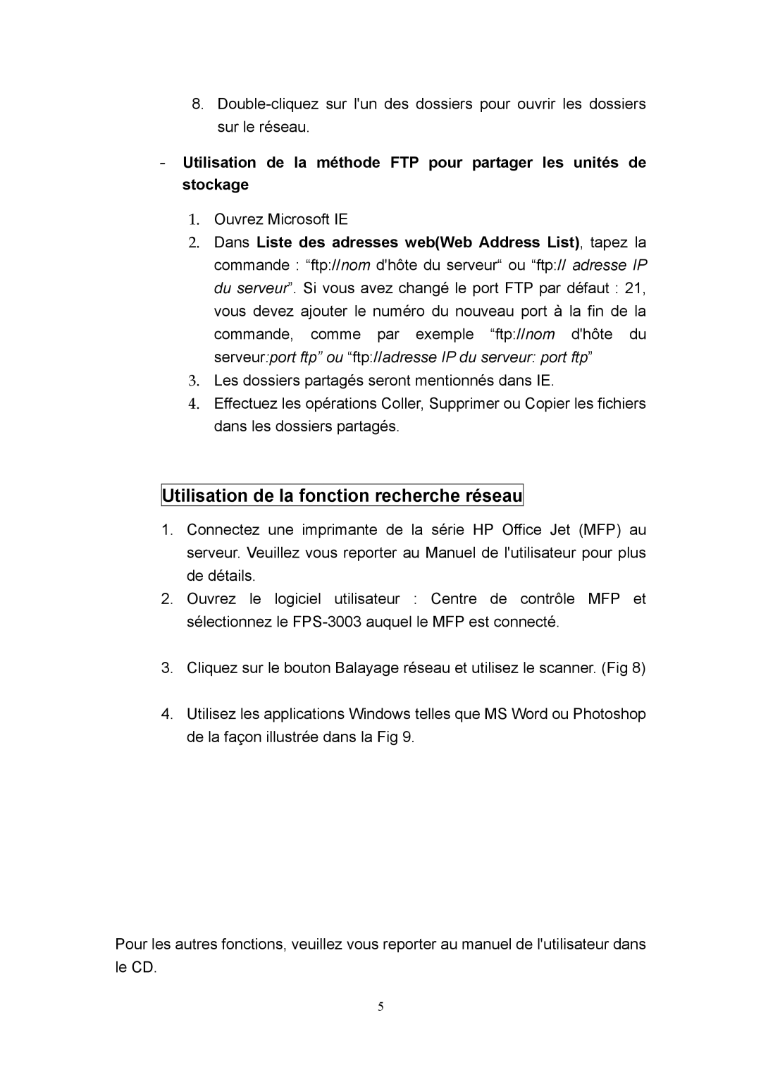 LevelOne FPS-3003 manual Utilisation de la fonction recherche réseau 