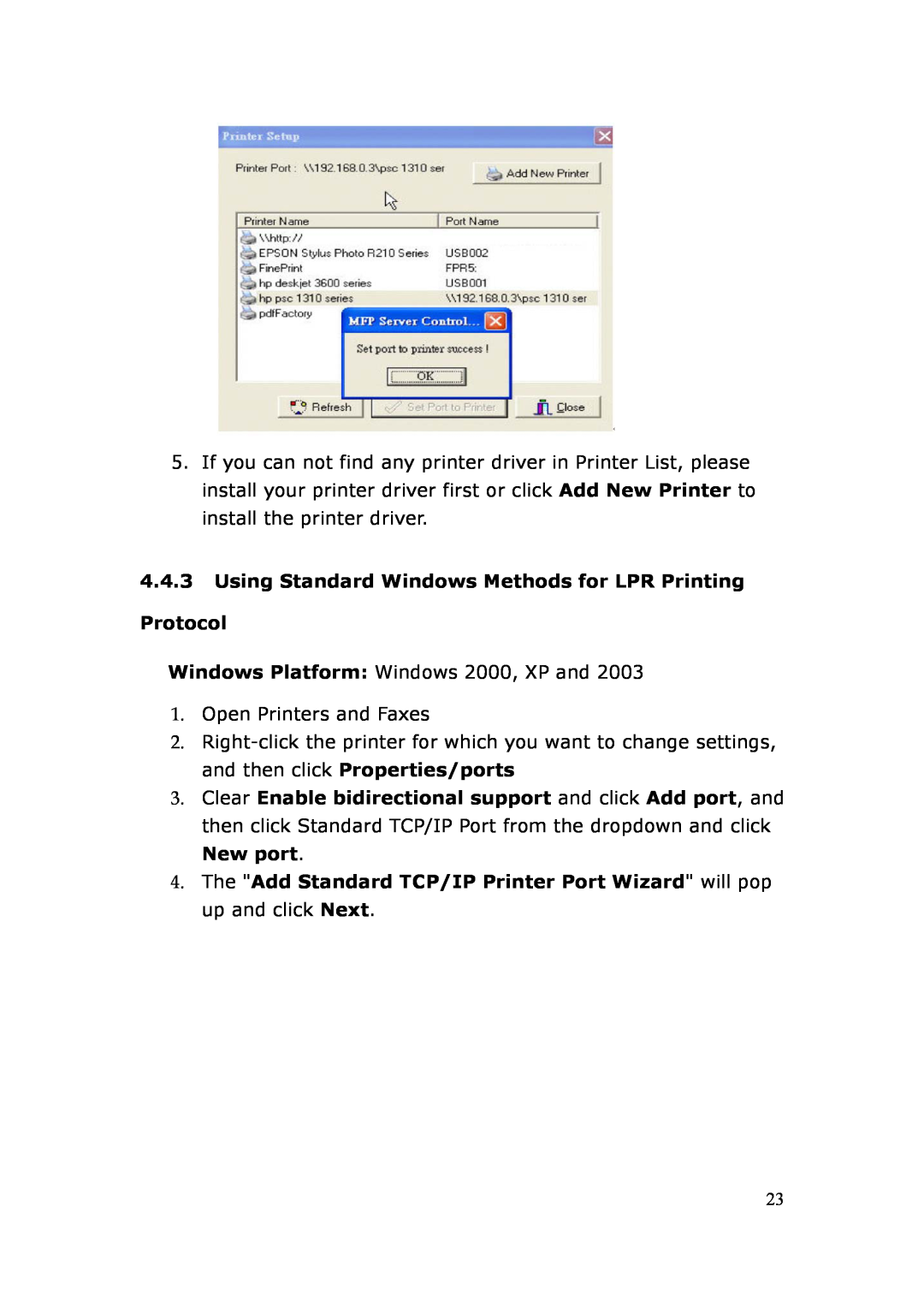 LevelOne FPS-3003 user manual Using Standard Windows Methods for LPR Printing Protocol 