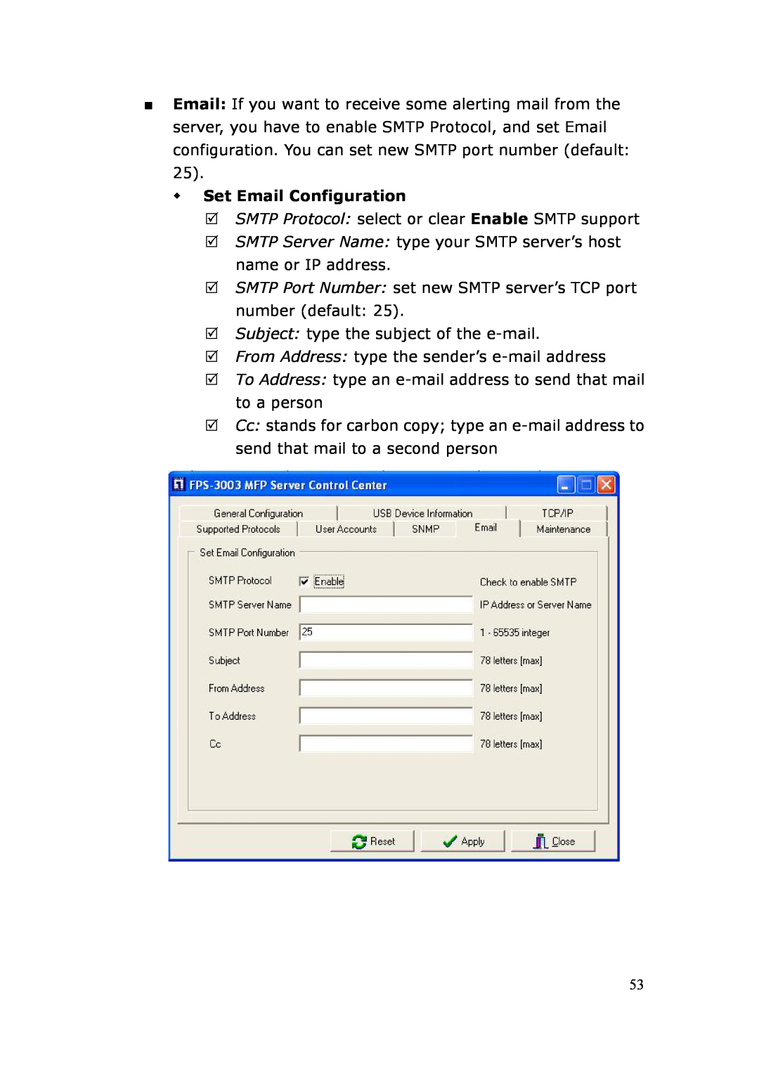 LevelOne FPS-3003 user manual Set Email Configuration 