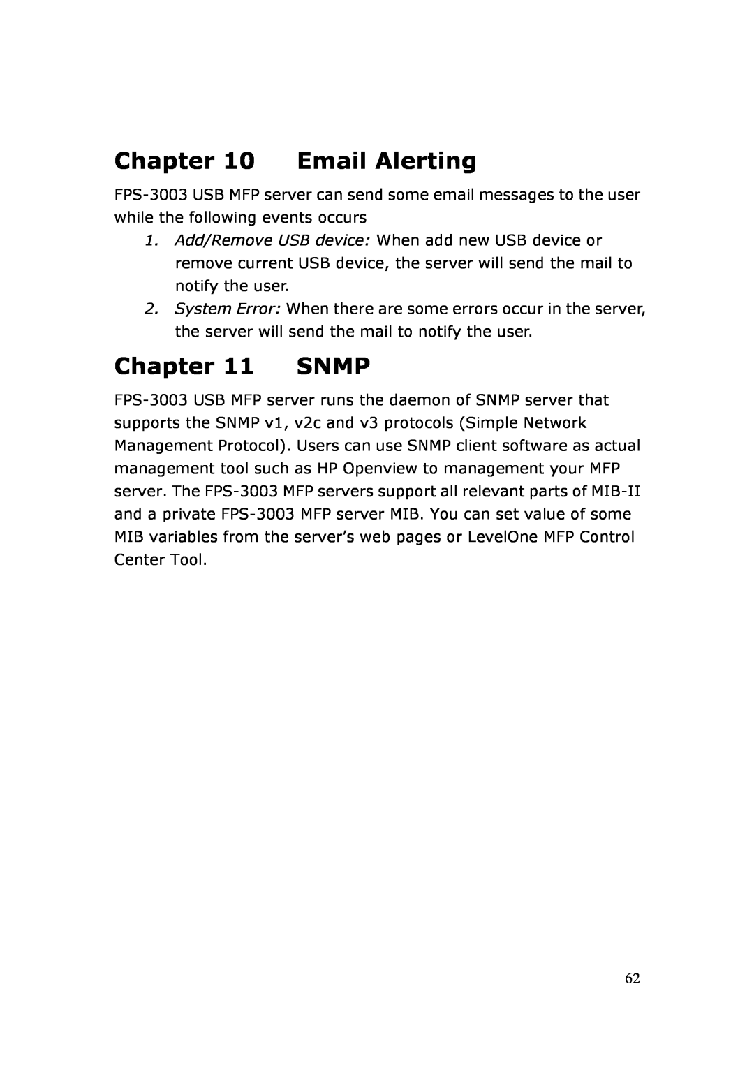 LevelOne FPS-3003 user manual Email Alerting, Snmp 