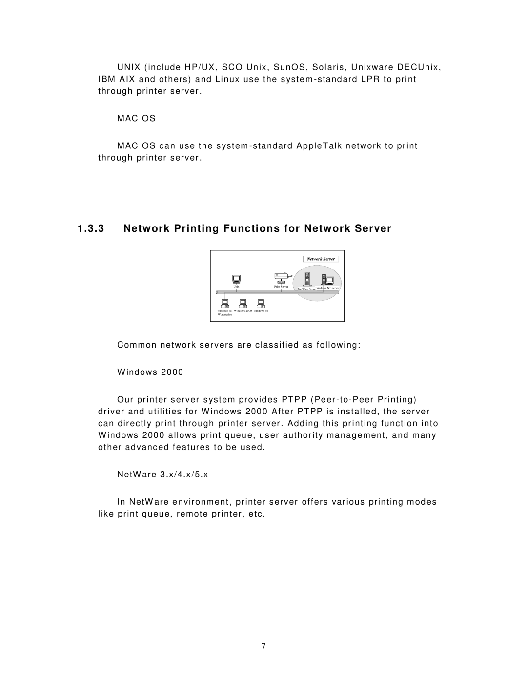 LevelOne WPS-9123, FPS-9023 user manual Network Printing Functions for Network Server, Mac O S 