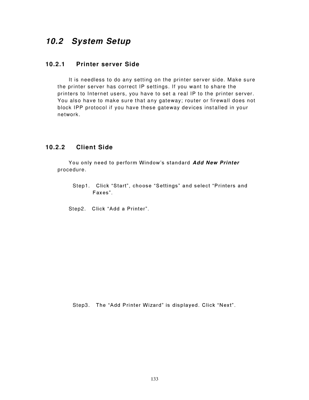 LevelOne WPS-9123, FPS-9023 user manual System Setup, Printer server Side, Client Side 