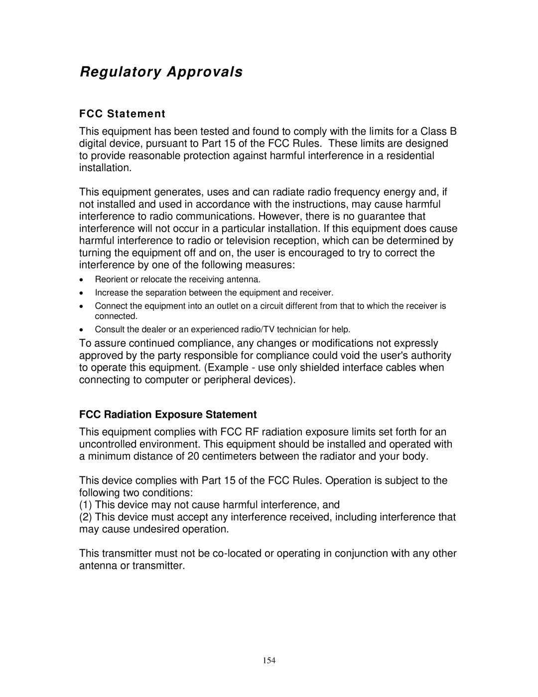 LevelOne FPS-9023, WPS-9123 user manual Regulatory Approvals, FCC Statement, FCC Radiation Exposure Statement 