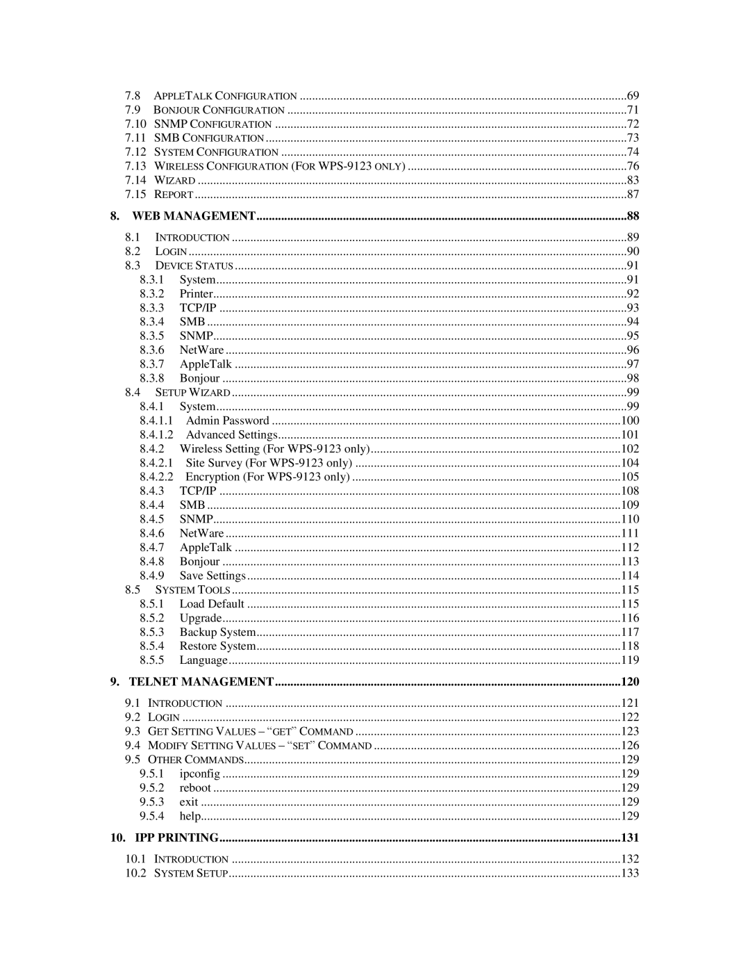 LevelOne WPS-9123, FPS-9023 user manual WEB Management 