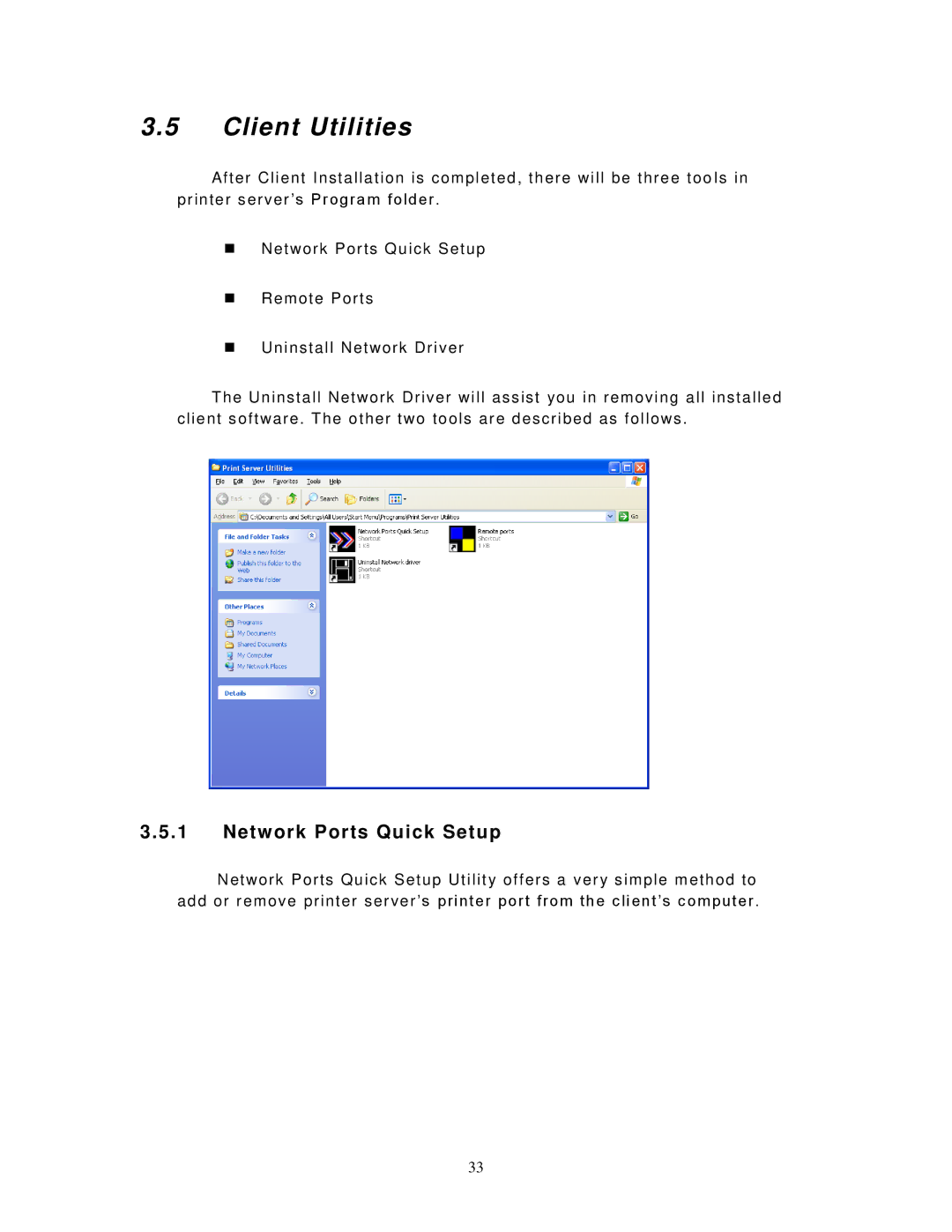 LevelOne WPS-9123, FPS-9023 user manual Client Utilities, Network Ports Quick Setup 