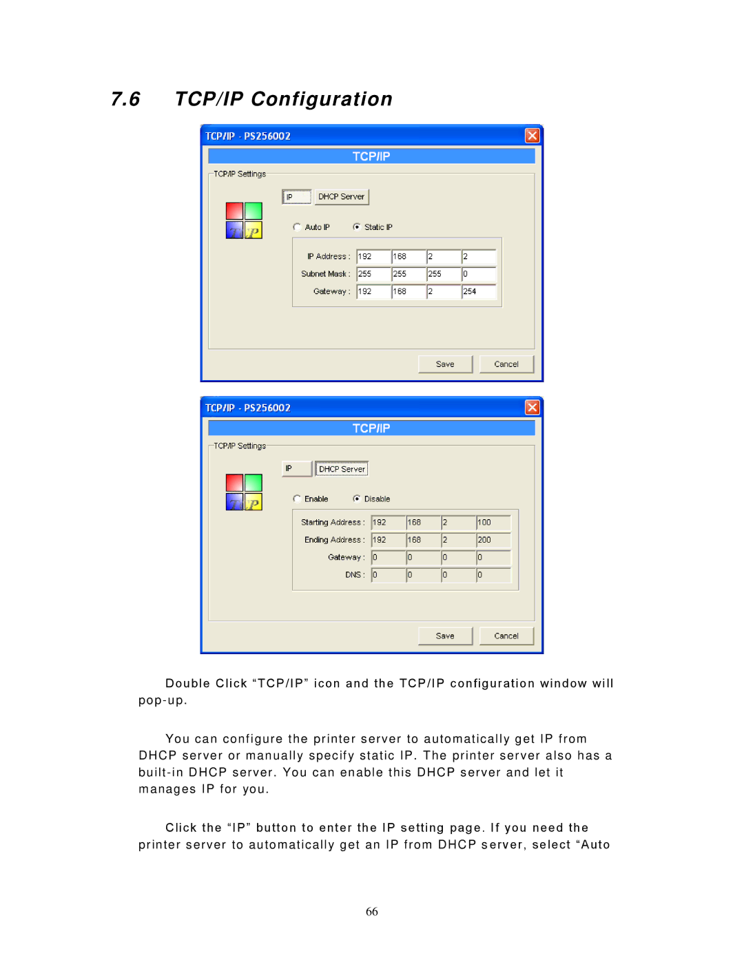 LevelOne FPS-9023, WPS-9123 user manual TCP/IP Configuration 