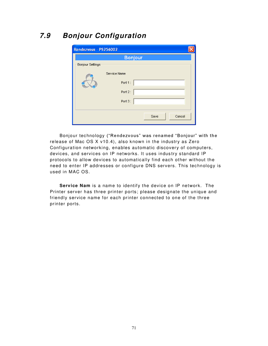 LevelOne WPS-9123, FPS-9023 user manual Bonjour Configuration 