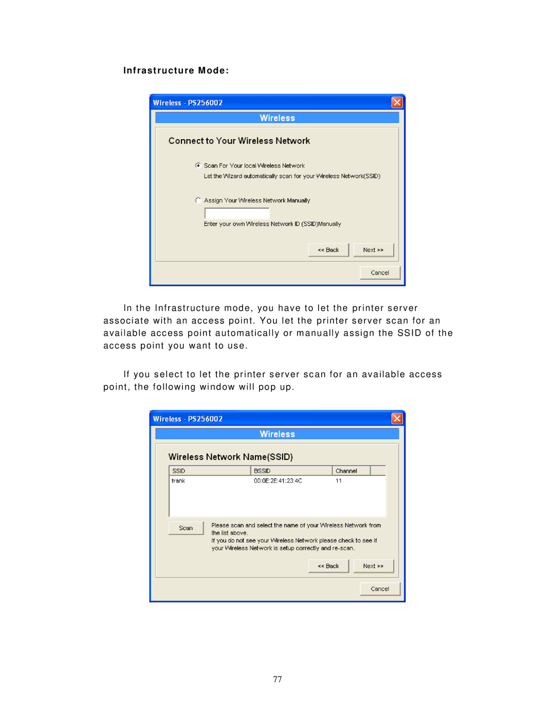 LevelOne WPS-9123, FPS-9023 user manual Infrastructure Mode 