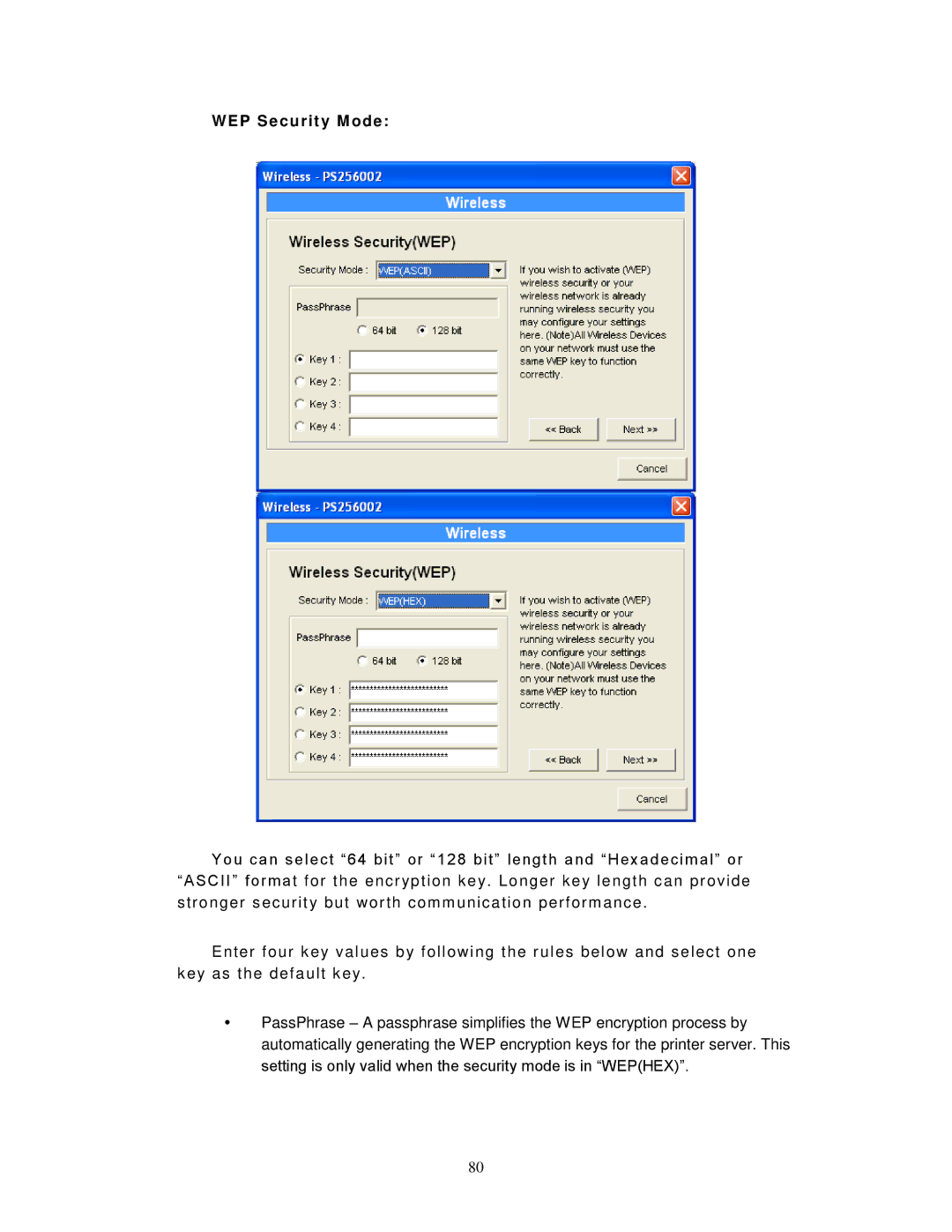 LevelOne FPS-9023, WPS-9123 user manual WEP Security Mode 