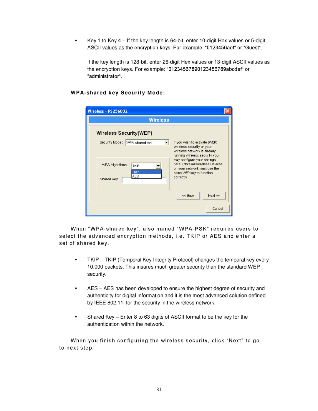 LevelOne WPS-9123, FPS-9023 user manual A- shared key Security Mode 