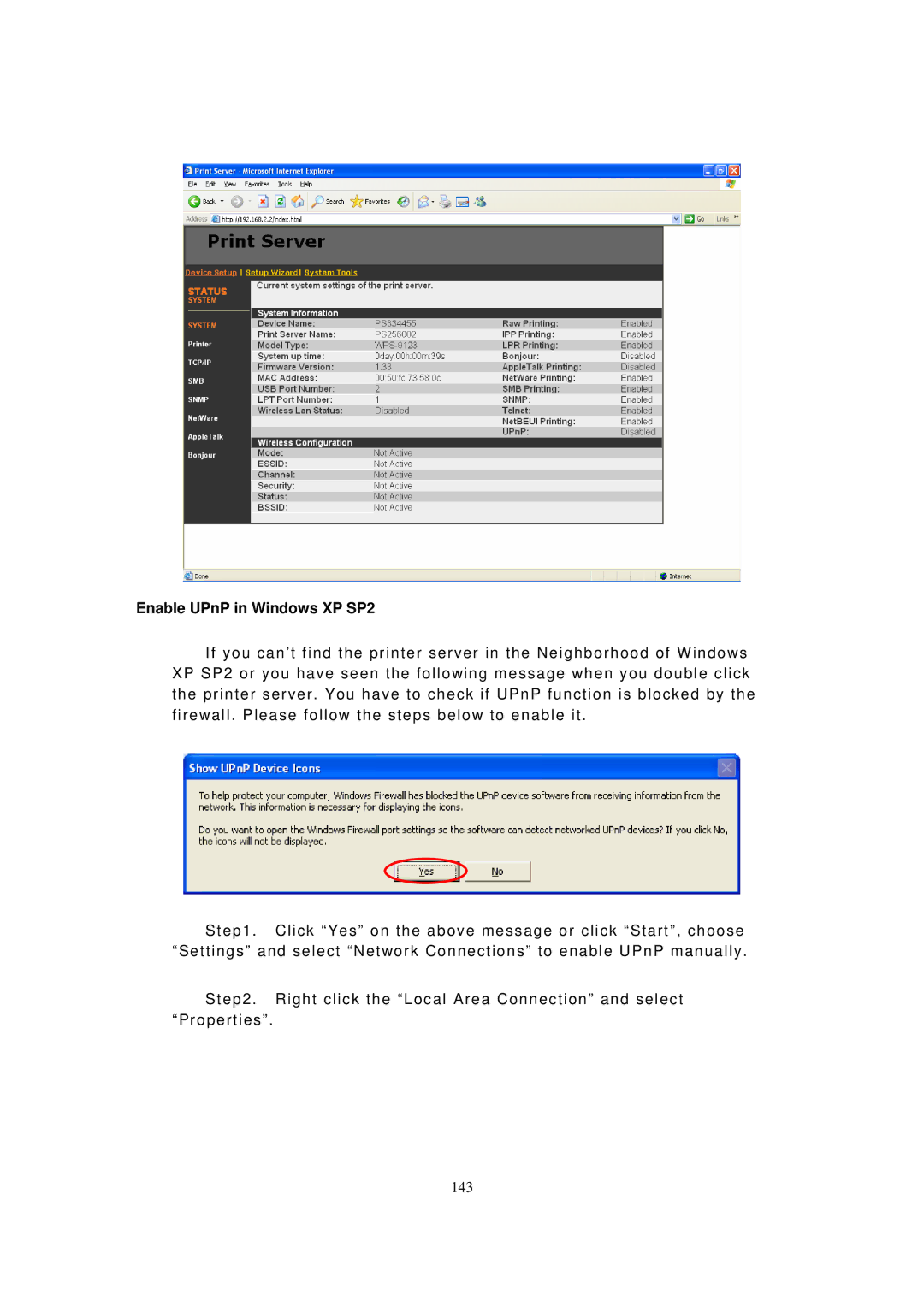 LevelOne WPS-9123, FPS-9023 user manual Enable UPnP in Windows XP SP2 