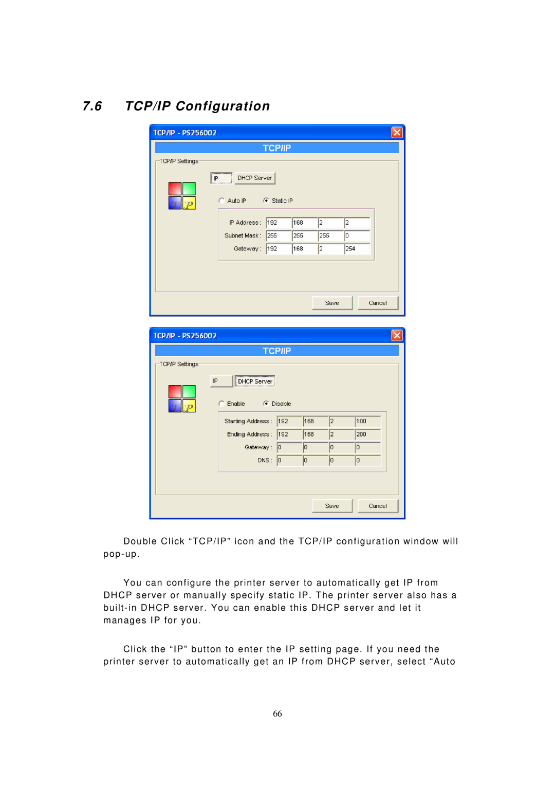 LevelOne FPS-9023, WPS-9123 user manual TCP/IP Configuration 