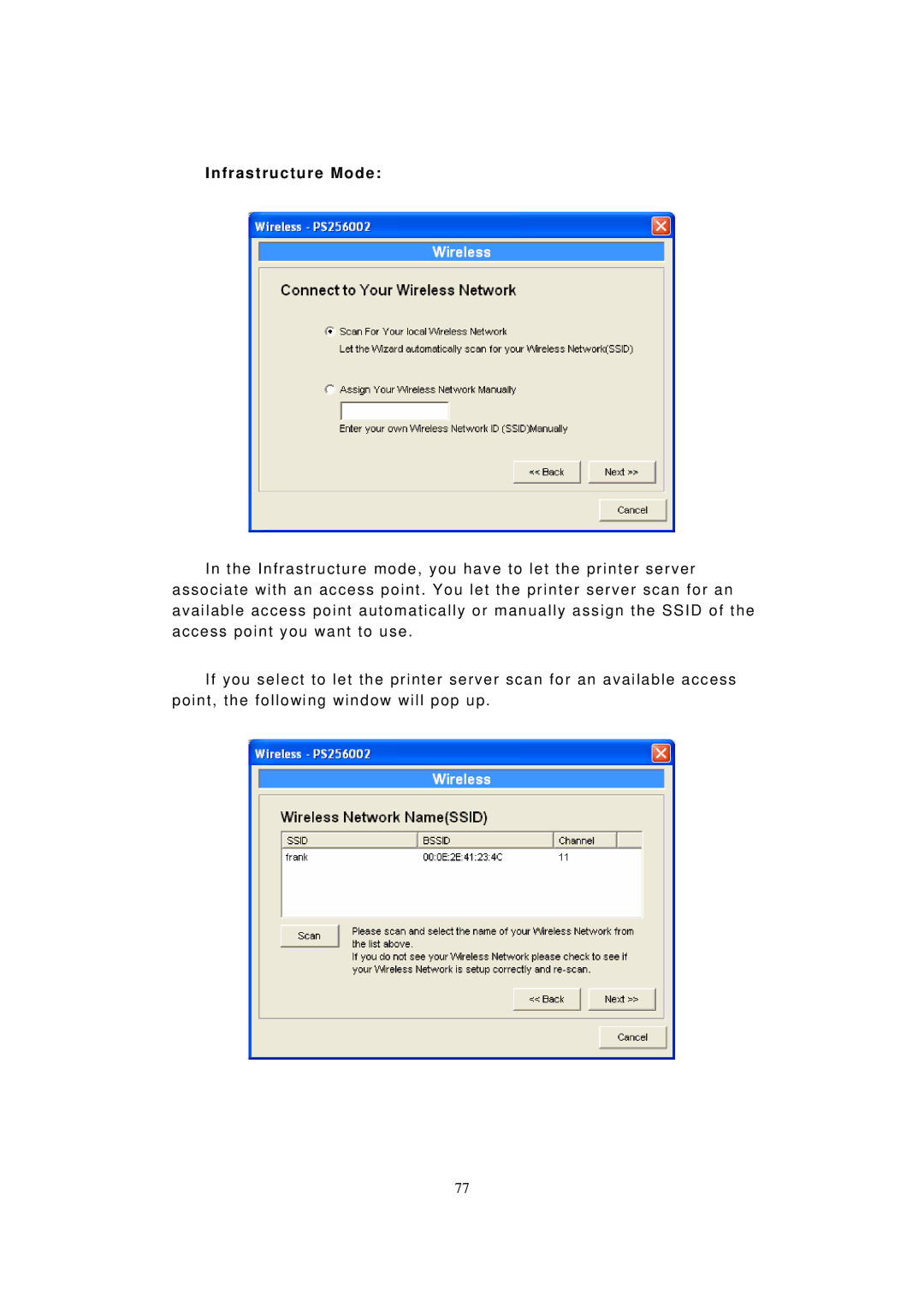 LevelOne WPS-9123, FPS-9023 user manual Infrastructure Mode 