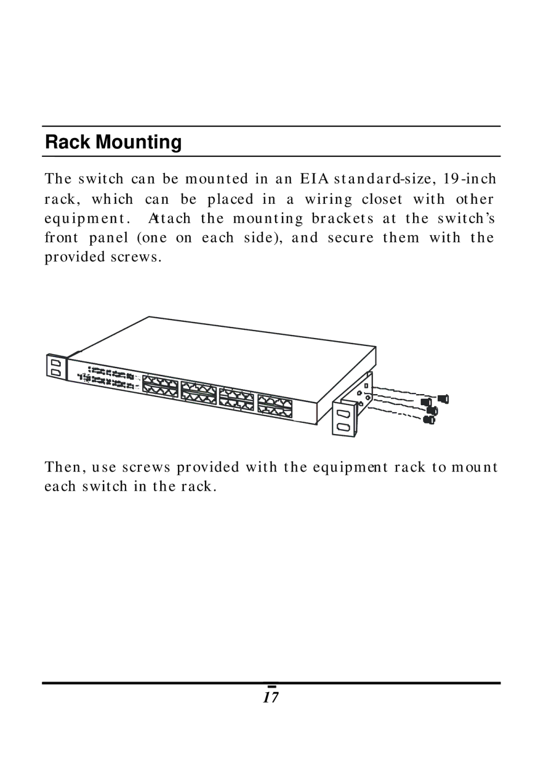 LevelOne FSW-2410TX, FSW-1610TX manual Rack Mounting 