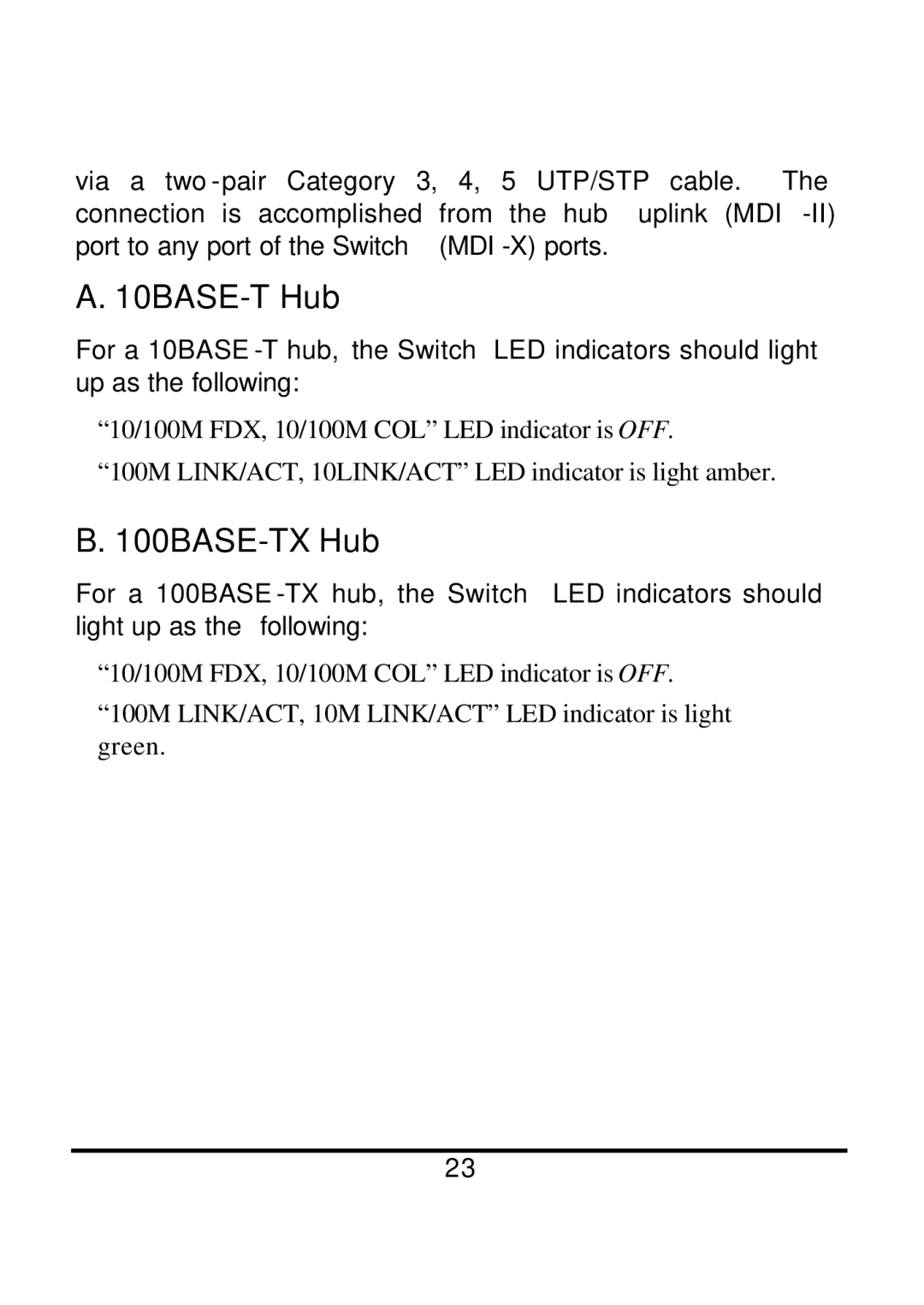 LevelOne FSW-2410TX, FSW-1610TX manual 10BASE-T Hub 