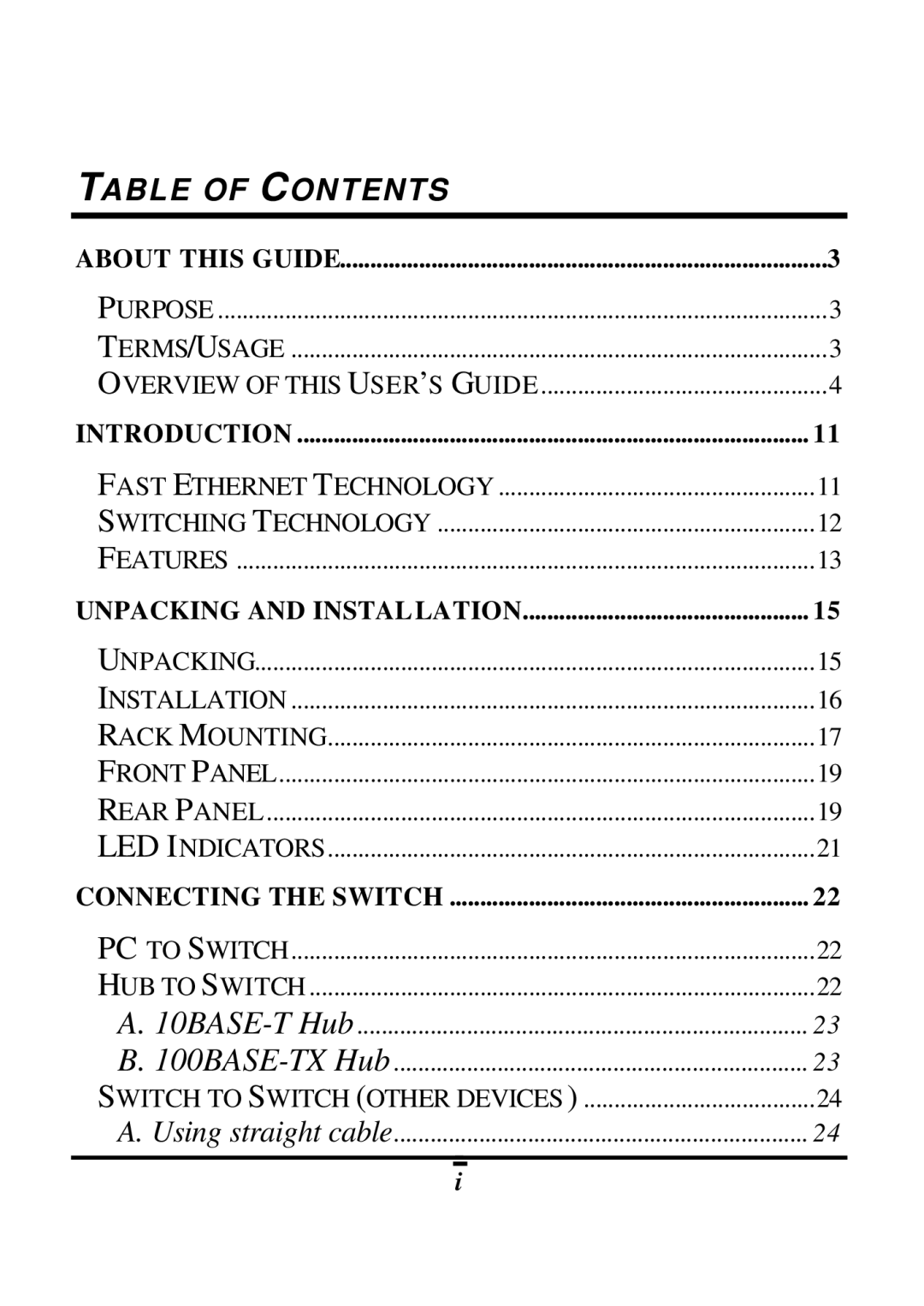 LevelOne FSW-2410TX, FSW-1610TX manual Table of Contents 