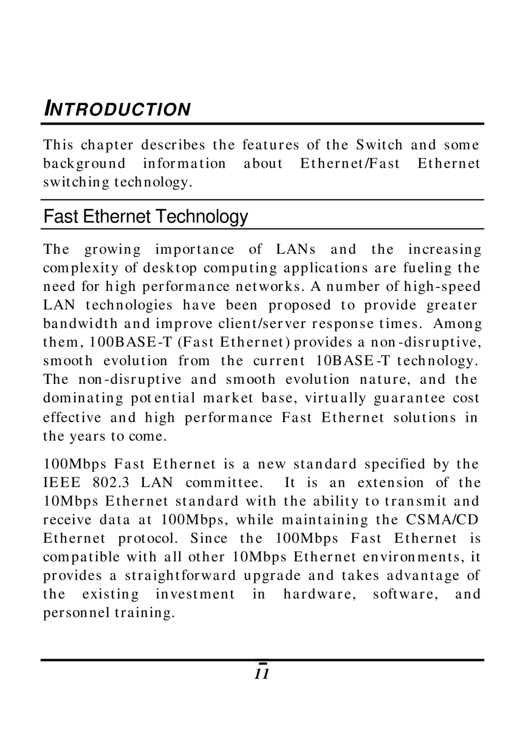 LevelOne FSW-2410TX, FSW-1610TX manual Fast Ethernet Technology, Introduction 