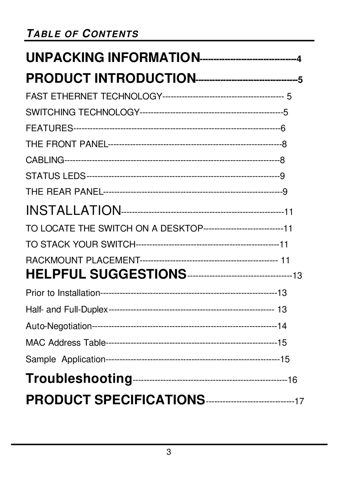 LevelOne FSW-1611TX manual Table of Contents 