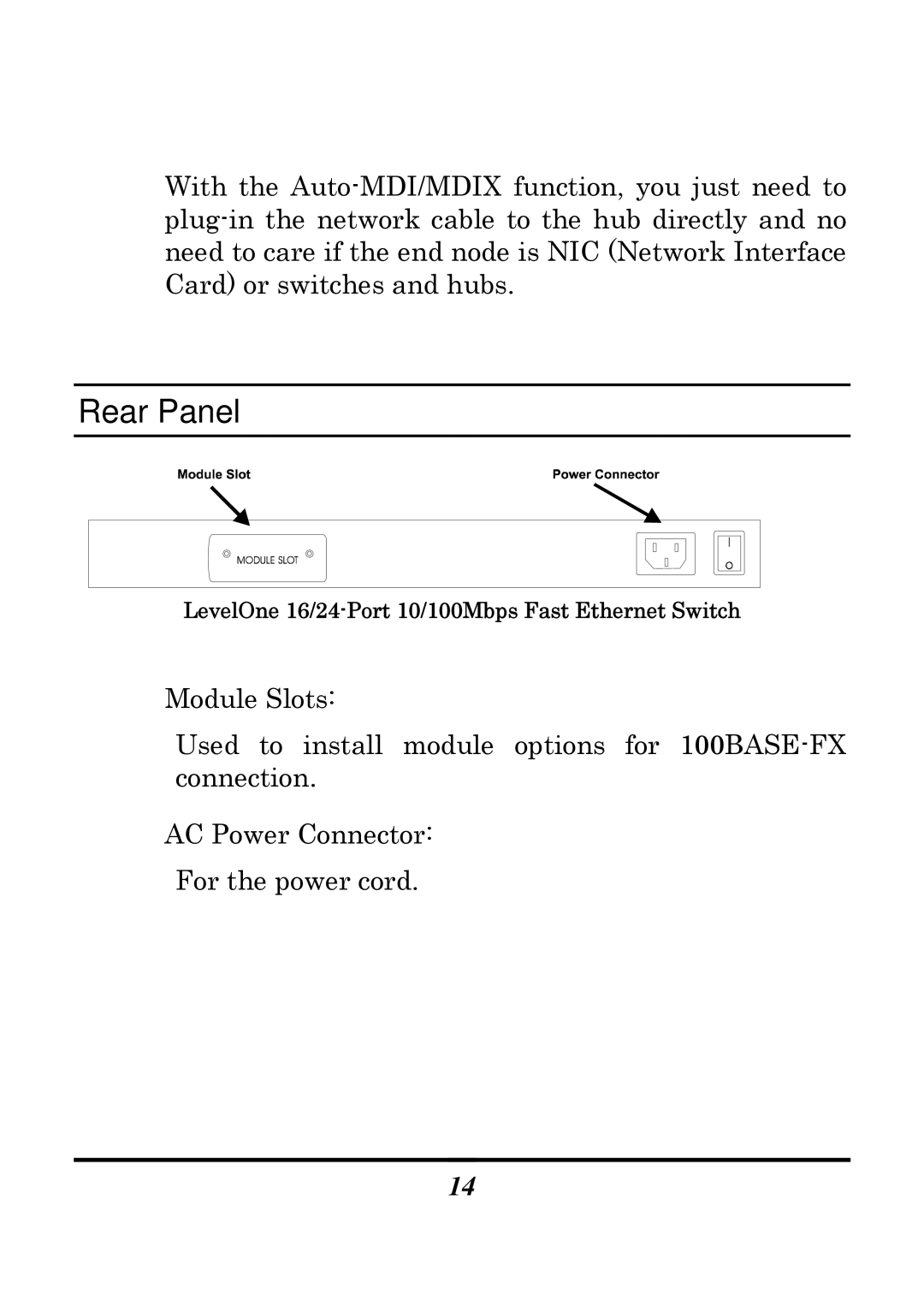 LevelOne FSW-2409TFX, FSW-1609TFX user manual Rear Panel 