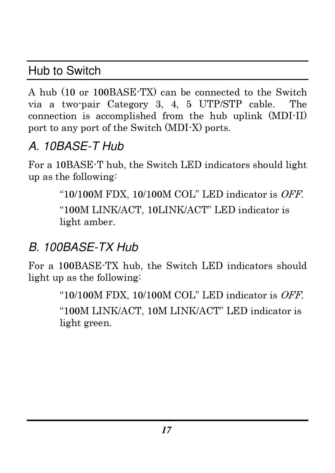 LevelOne FSW-1609TFX, FSW-2409TFX user manual Hub to Switch, 10BASE-T Hub 