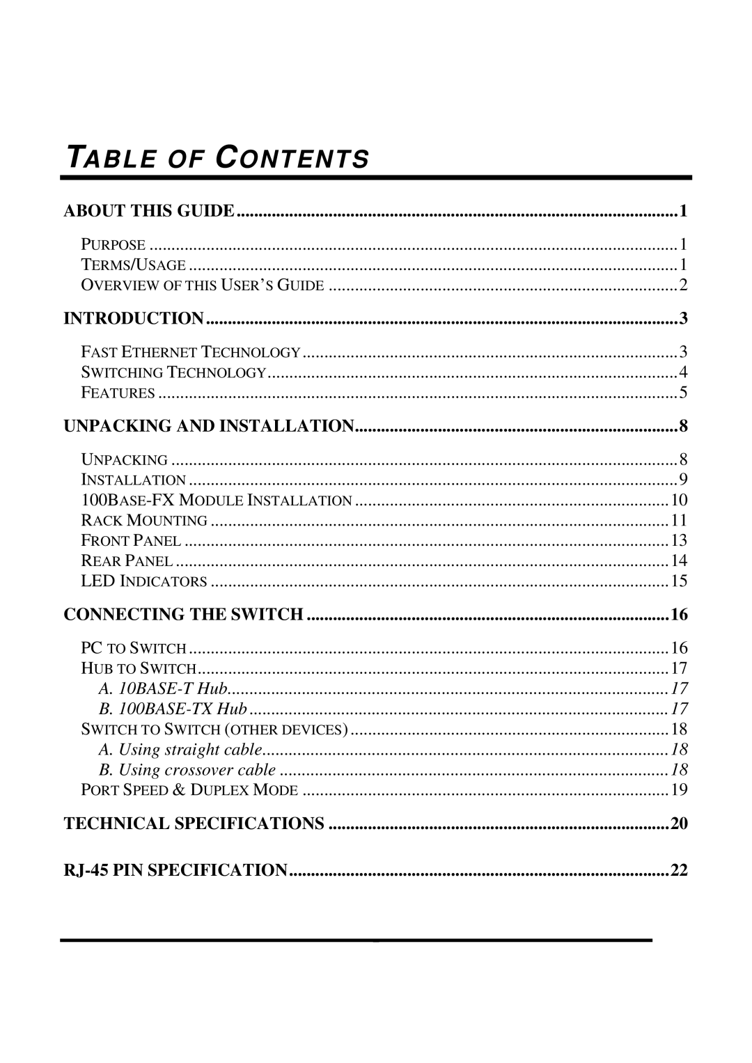 LevelOne FSW-2409TFX, FSW-1609TFX user manual Table of Contents 