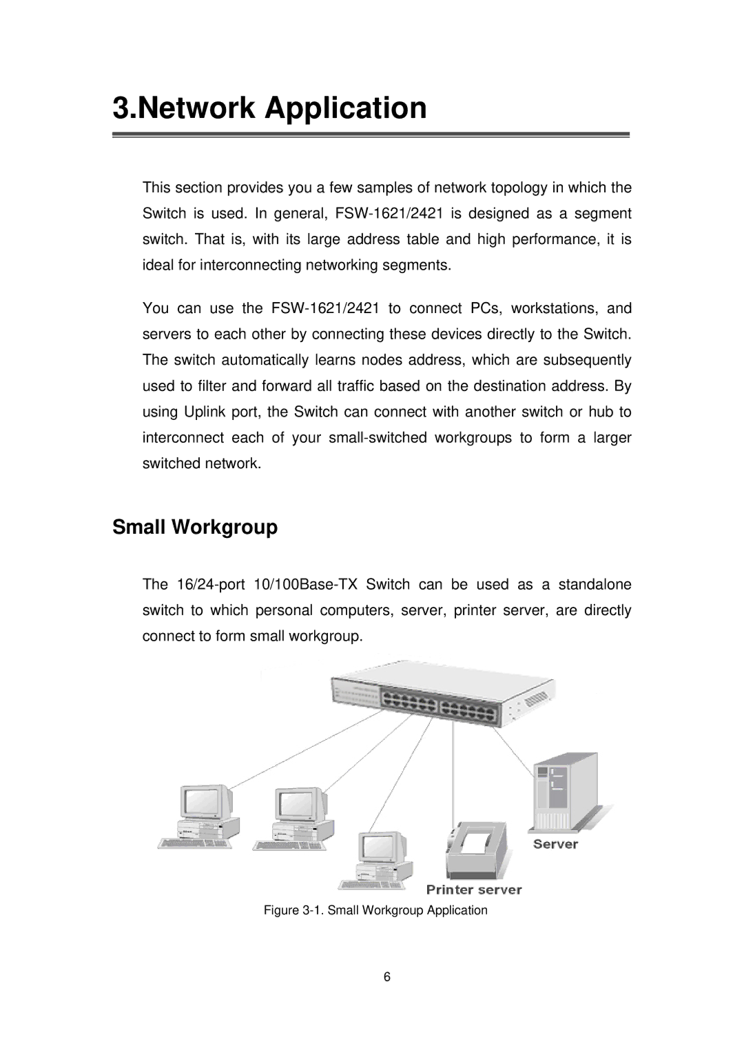 LevelOne FSW-2421, FSW-1621 user manual Network Application, Small Workgroup 