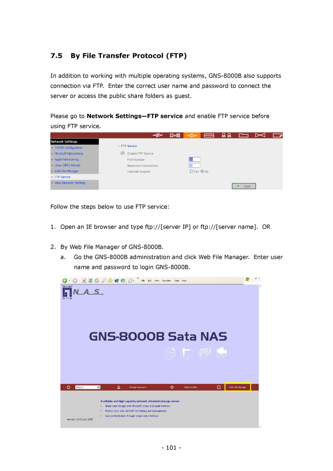 LevelOne GNS-8000B user manual By File Transfer Protocol FTP 
