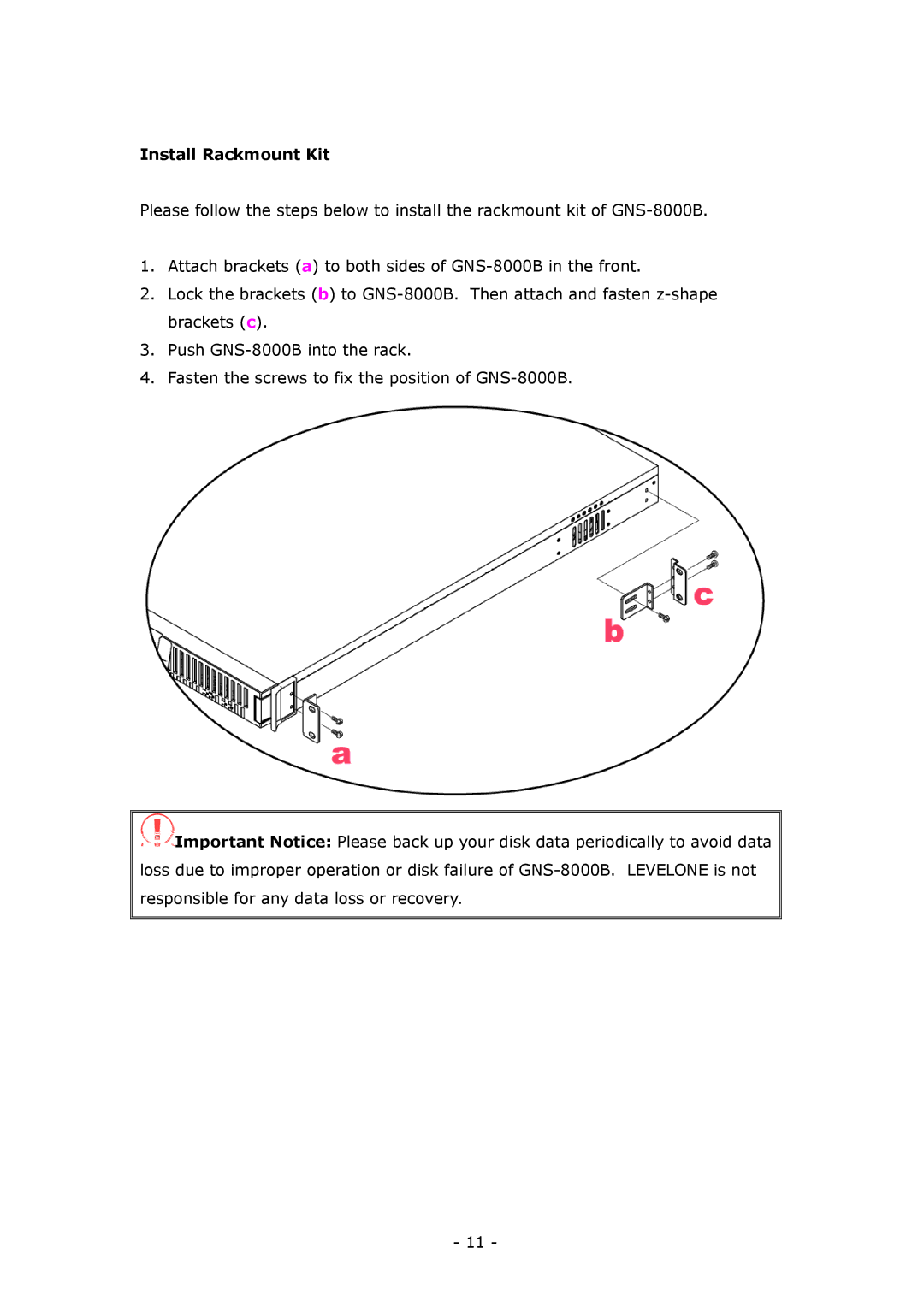 LevelOne GNS-8000B user manual Install Rackmount Kit 