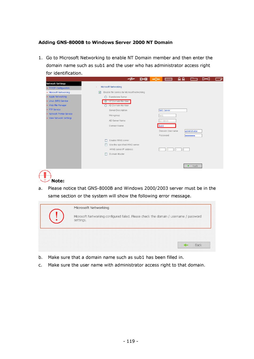 LevelOne user manual Adding GNS-8000B to Windows Server 2000 NT Domain 