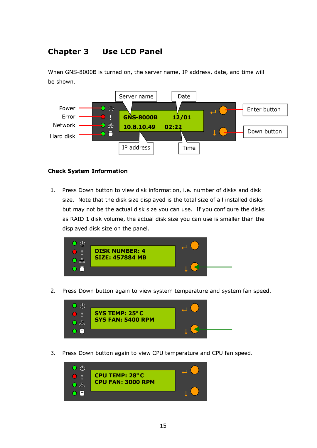 LevelOne GNS-8000B user manual Use LCD Panel 