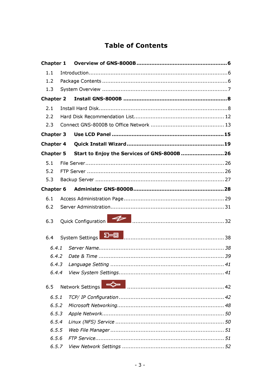 LevelOne GNS-8000B user manual Table of Contents 