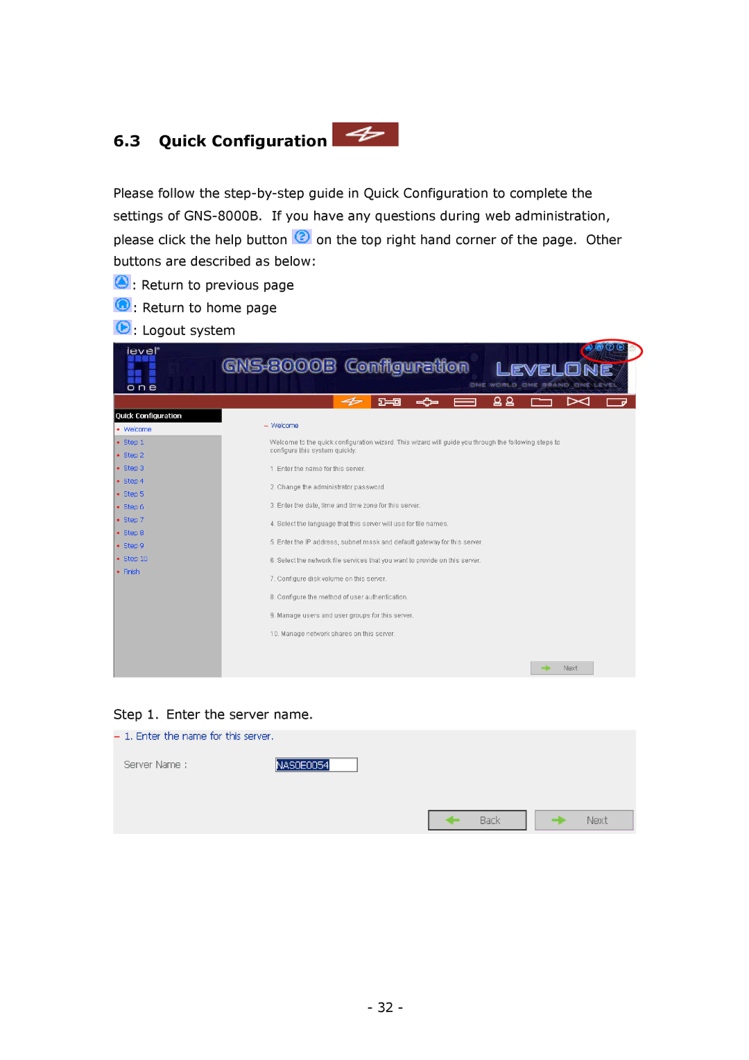 LevelOne GNS-8000B user manual Quick Configuration 