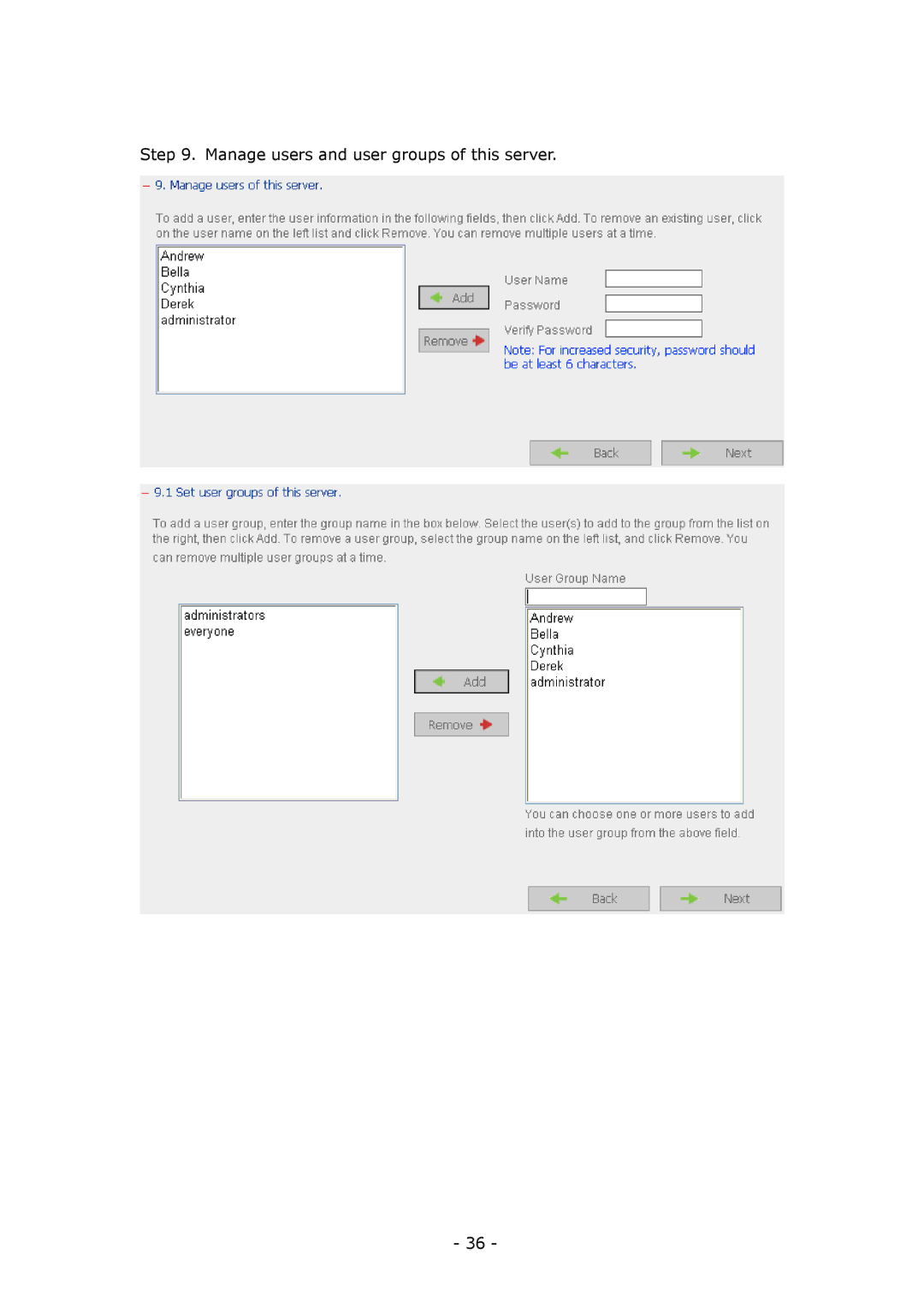 LevelOne GNS-8000B user manual Manage users and user groups of this server 