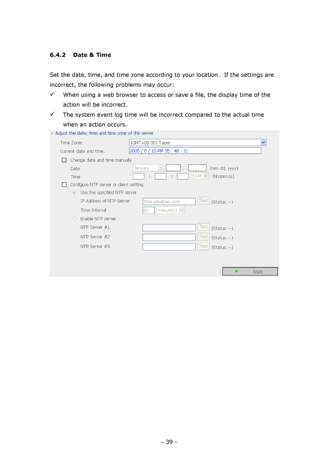 LevelOne GNS-8000B user manual Date & Time 