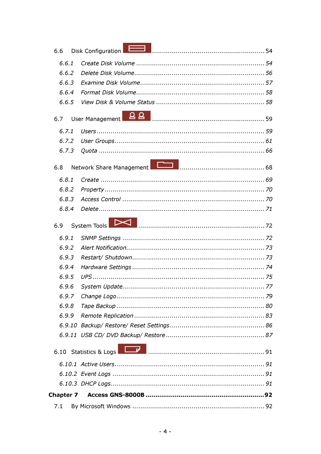 LevelOne user manual Disk Configuration, Chapter Access GNS-8000B 