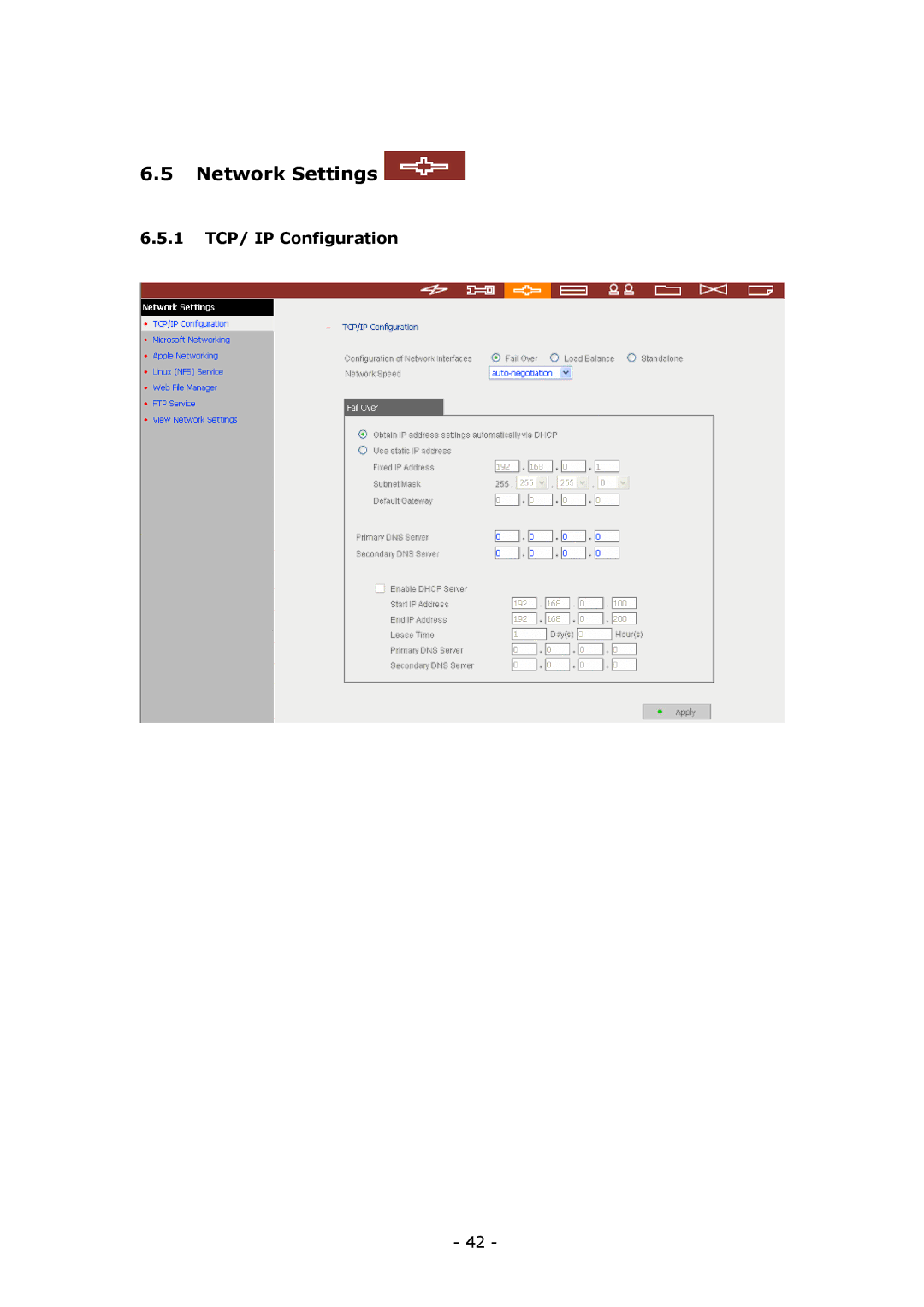 LevelOne GNS-8000B user manual Network Settings, 1 TCP/ IP Configuration 