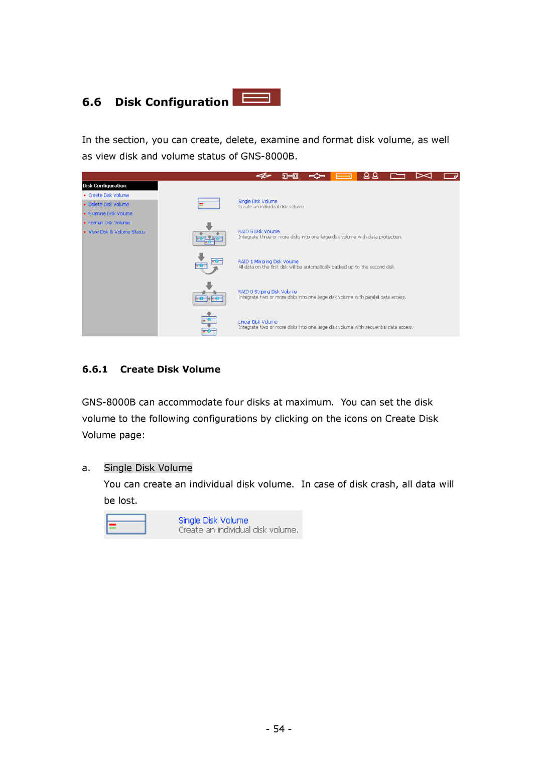 LevelOne GNS-8000B user manual Disk Configuration, Create Disk Volume 