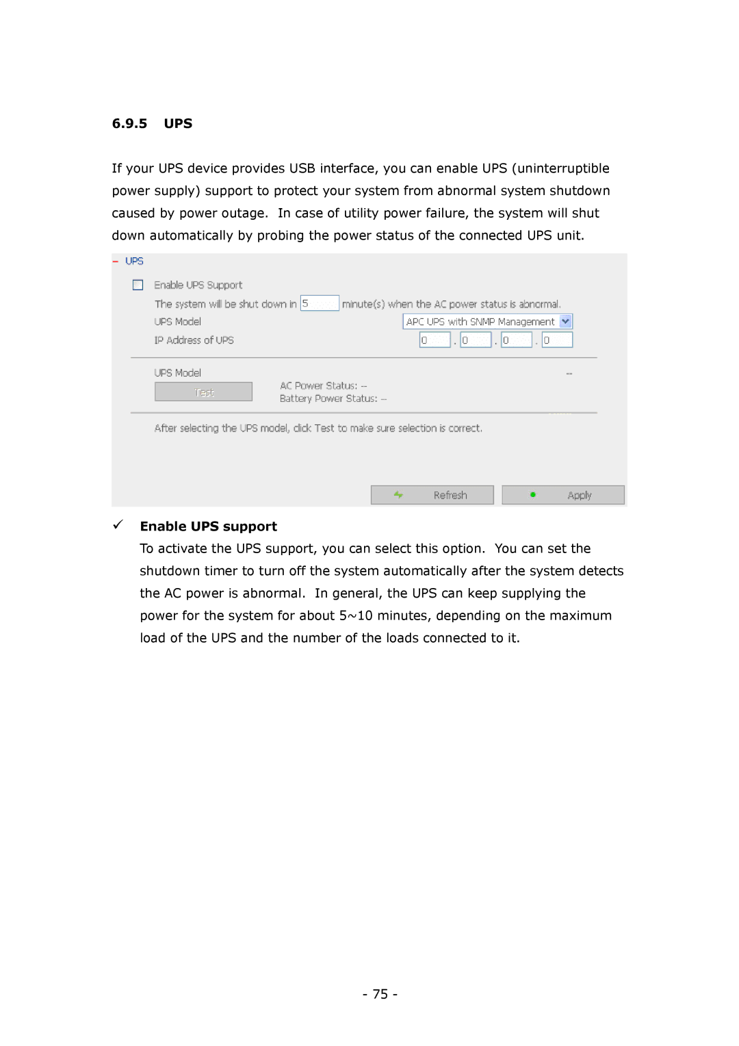 LevelOne GNS-8000B user manual 5 UPS, Enable UPS support 