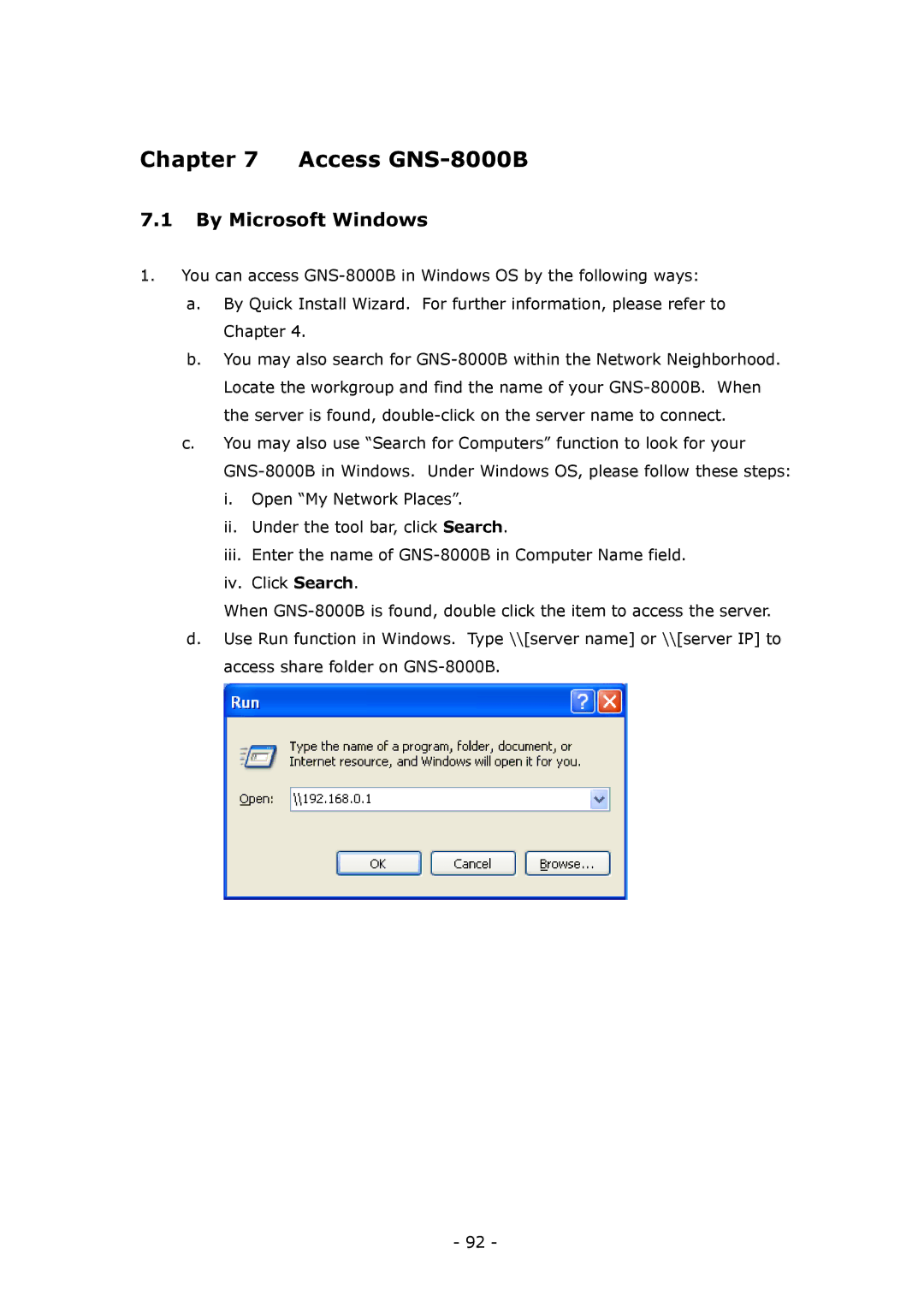 LevelOne user manual Access GNS-8000B, By Microsoft Windows 