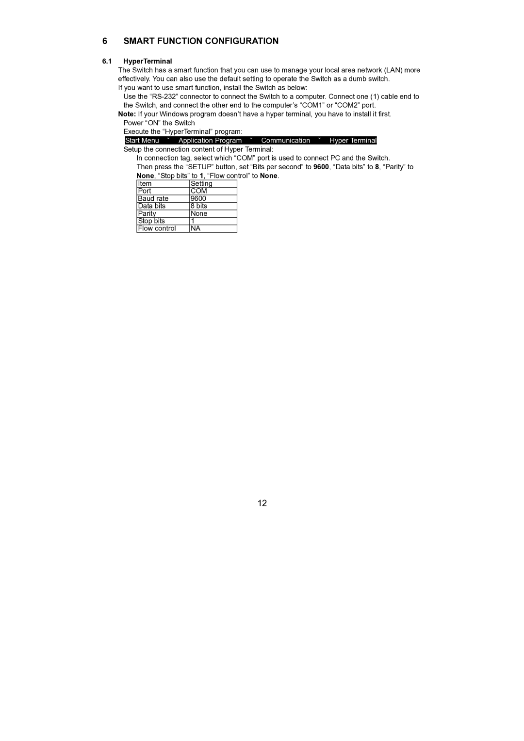 LevelOne GSW-0840T, GSW-0440T manual Smart Function Configuration, HyperTerminal 