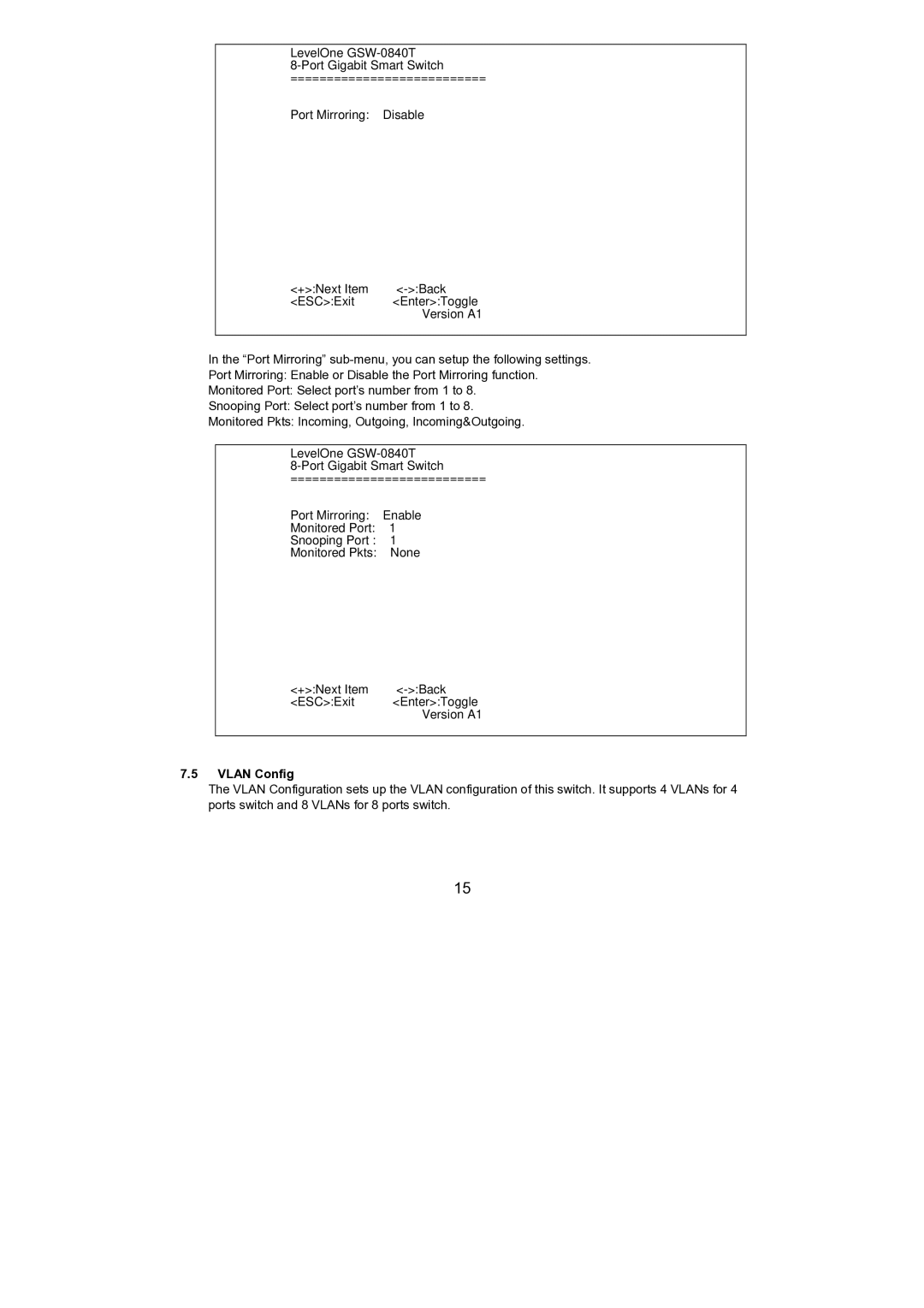 LevelOne GSW-0440T, GSW-0840T manual Vlan Config 