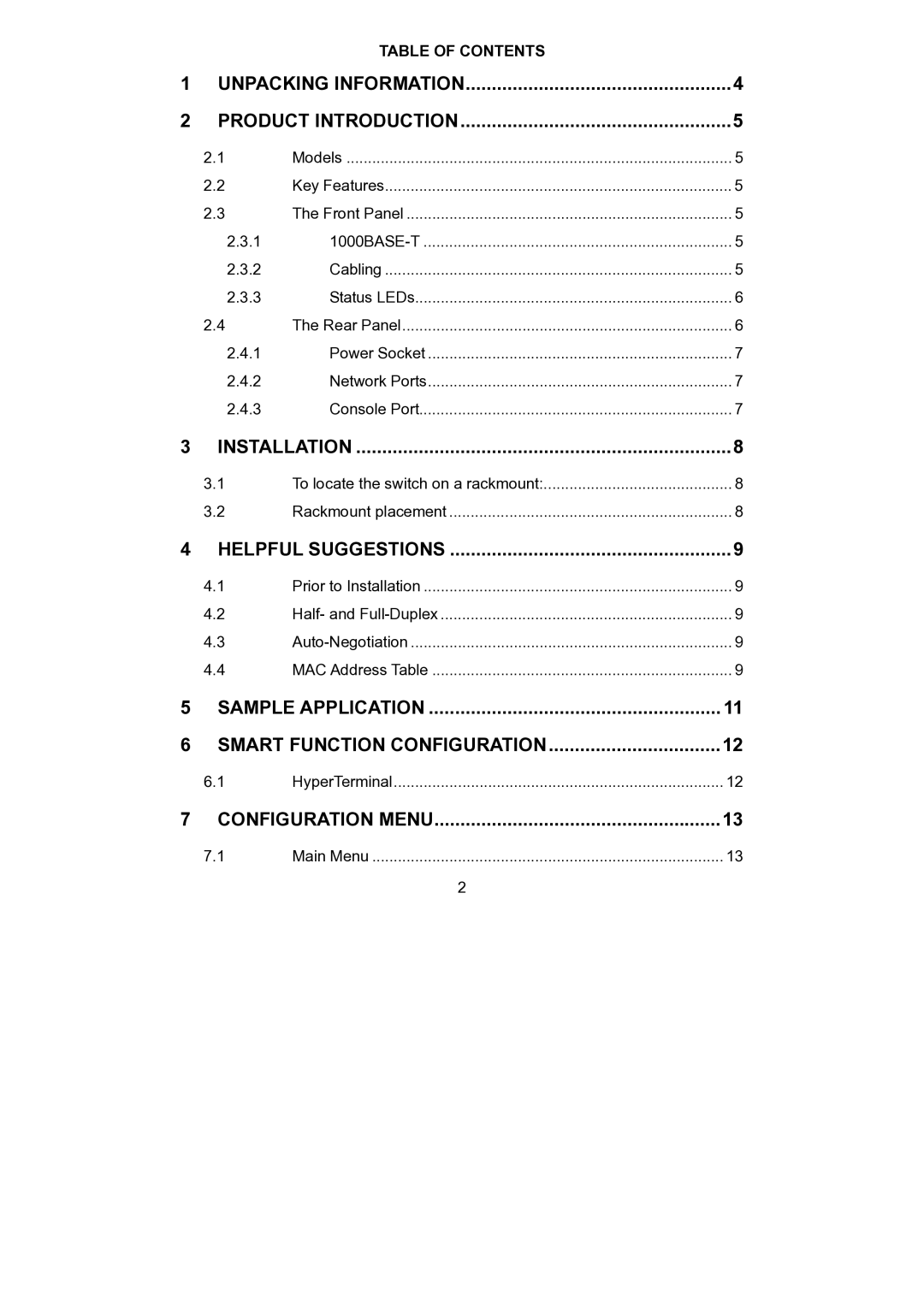 LevelOne GSW-0840T, GSW-0440T manual Unpacking Information Product Introduction, Table of Contents 