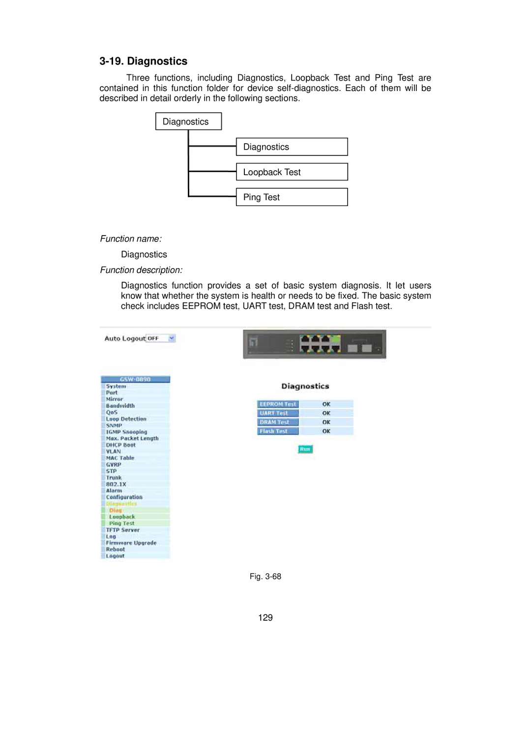 LevelOne GSW-0890 user manual Diagnostics 