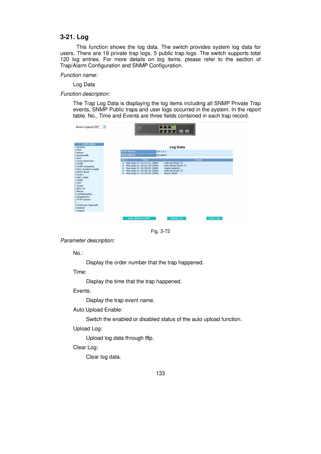 LevelOne GSW-0890 user manual Log 