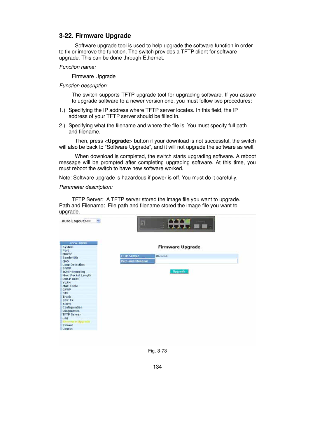 LevelOne GSW-0890 user manual Firmware Upgrade 