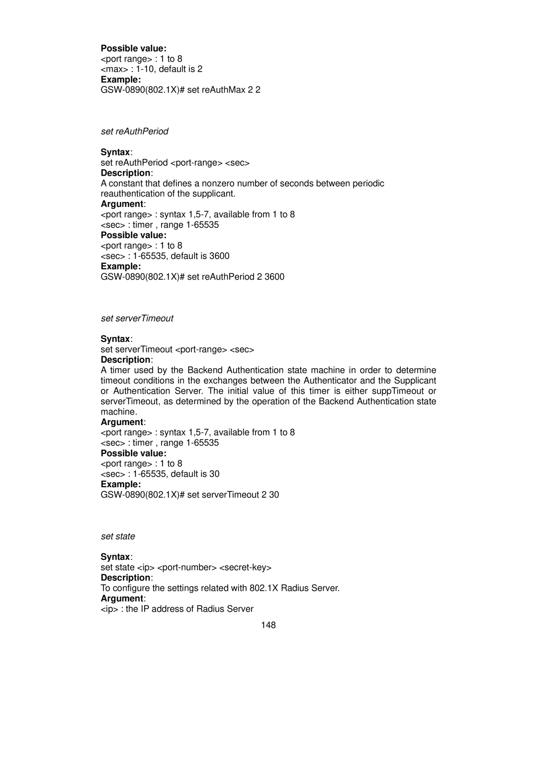 LevelOne GSW-0890 user manual Set reAuthPeriod 