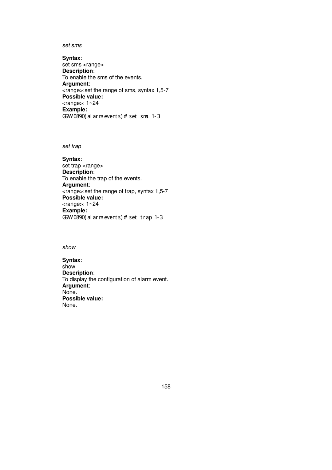 LevelOne user manual GSW-0890alarm-events# set sms 