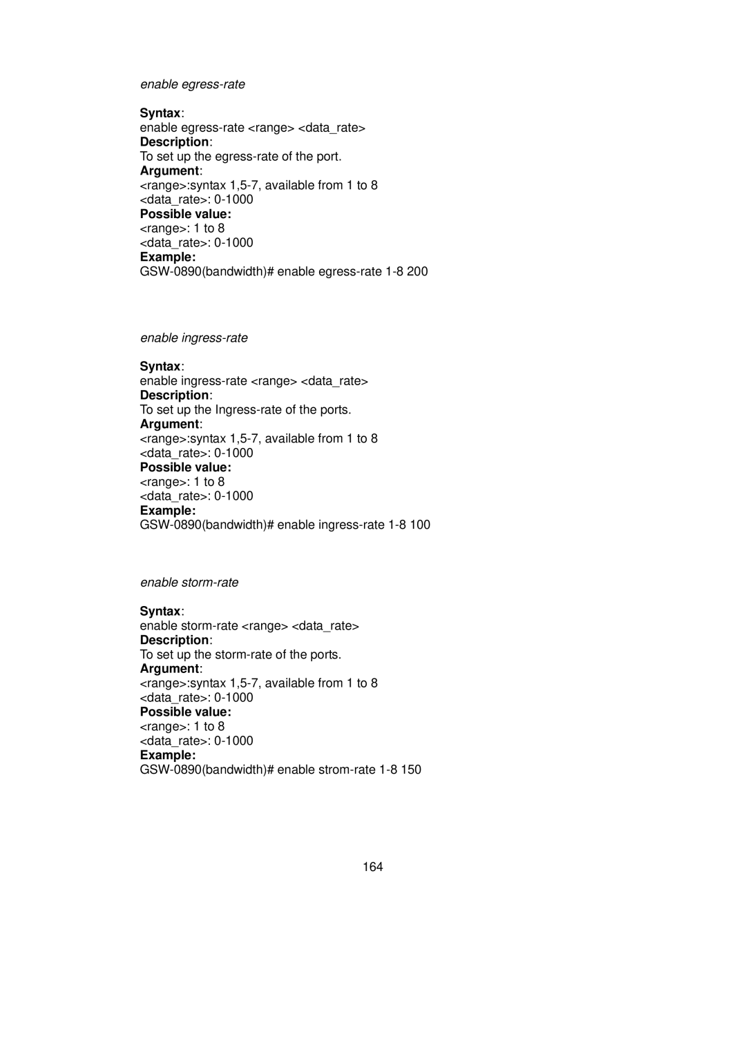 LevelOne GSW-0890 user manual Possible value range 1 to 8 datarate Example 